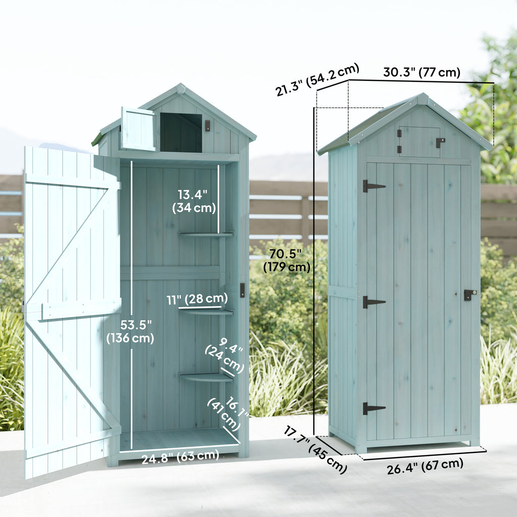 30" x 21" x 71" Garden Storage Shed, Outdoor Tool Utility Storage House  with 3 Tier Shelves and Roof, Blue