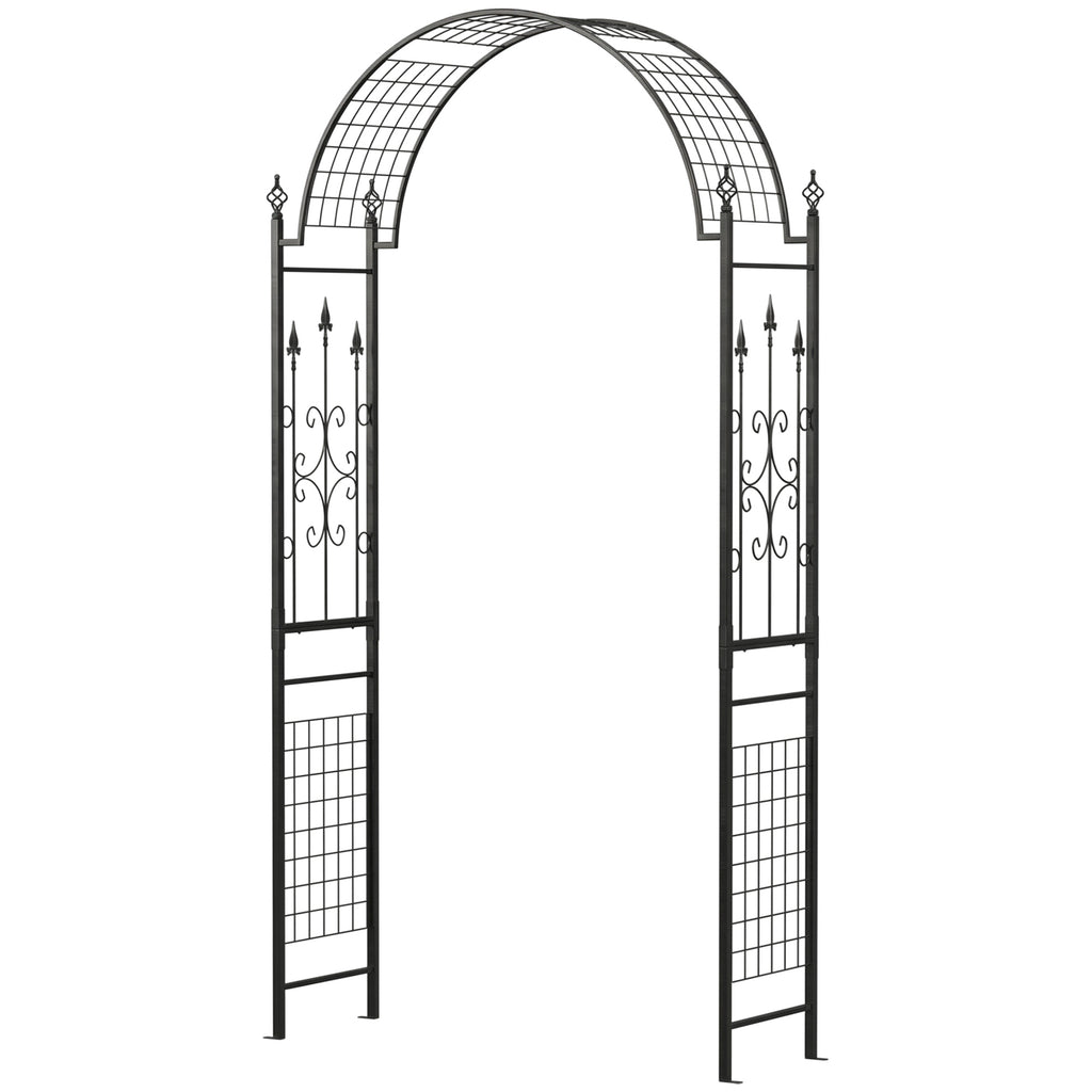 7.5 ft Steel Garden Arch, Outdoor Trellis Arbor with Scrollwork for Climbing Plants, Wedding Arch, Black