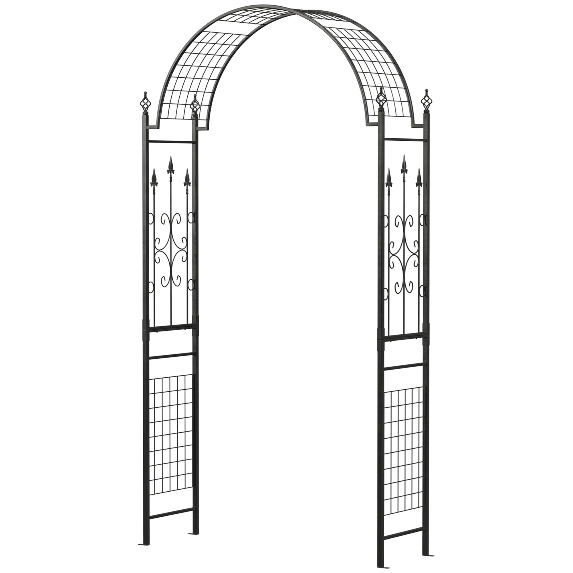 7.5 ft Steel Garden Arch, Outdoor Trellis Arbor with Scrollwork for Climbing Plants, Wedding Arch, Black