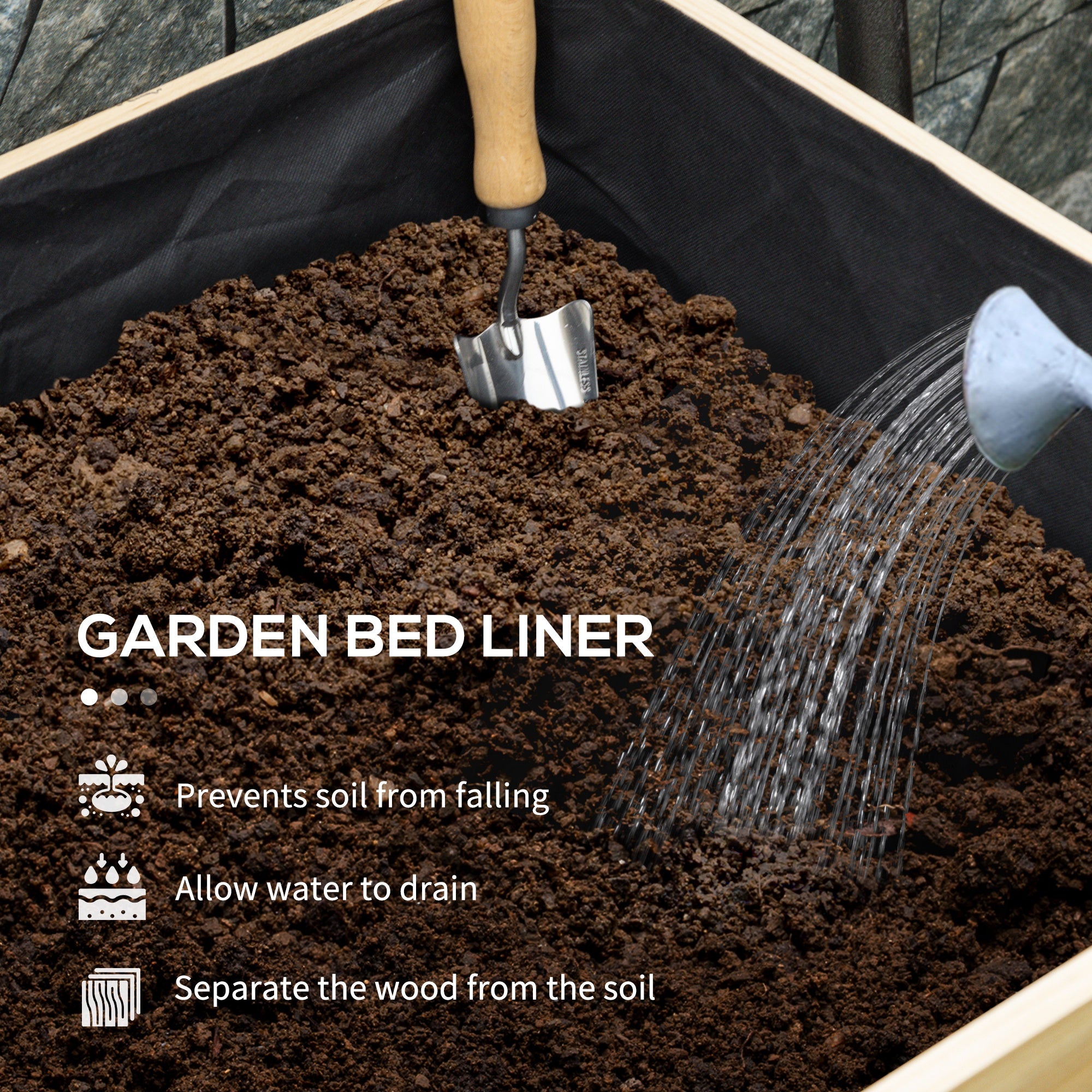 Wooden Raised Garden Bed Planter, Large Elevated Planter Box with Legs, Bed Liner and Drain Holes, 7.4' x 1.8' x 2.6'