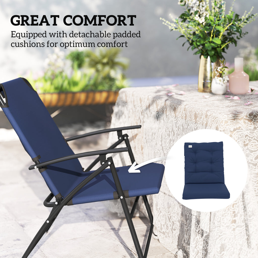 Set of 2 Outdoor Folding Chairs with Adjustable Backrest, Padded Camping Chairs for Outdoor Events, Blue