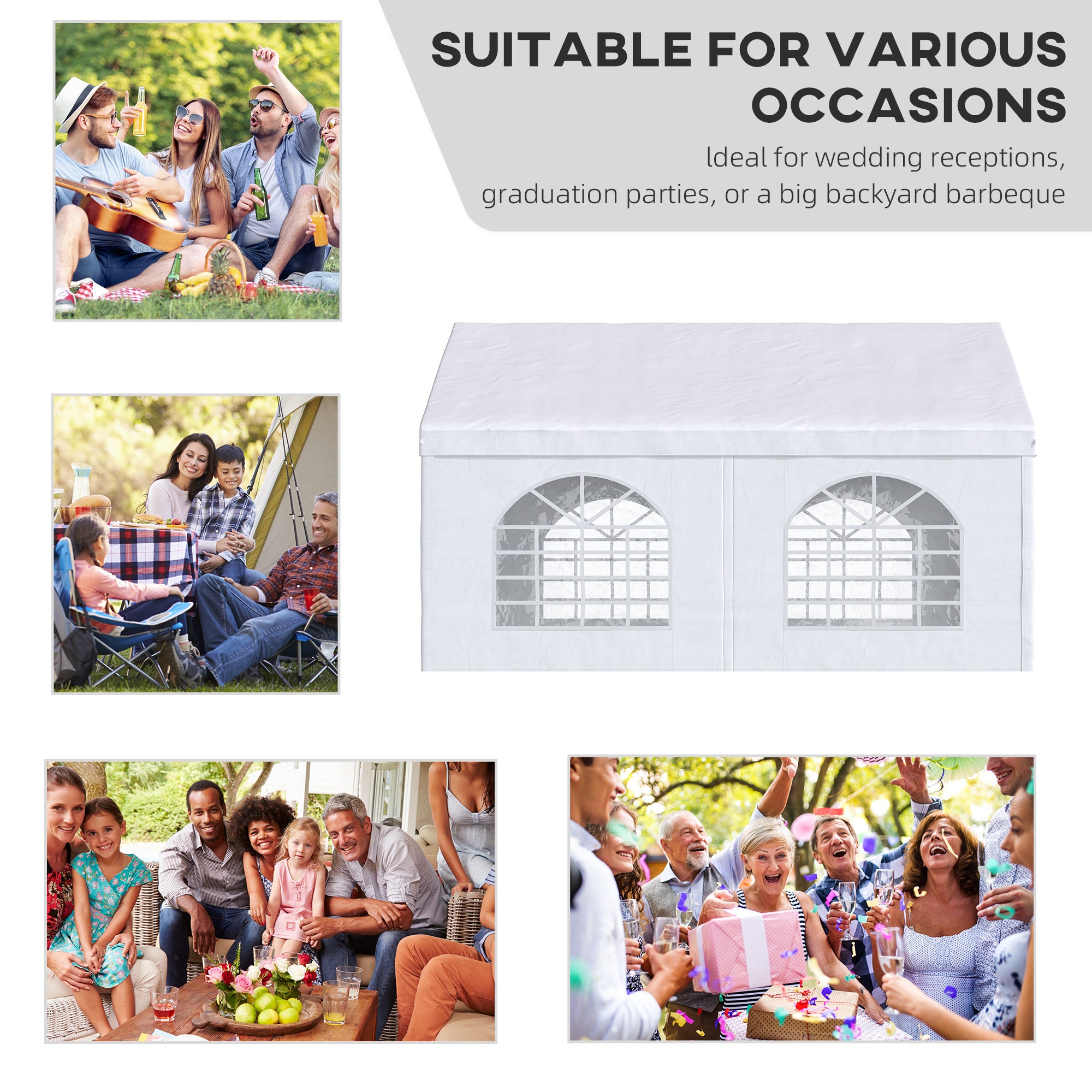 16.5' x 13' Outdoor Tents for Parties, Event Tent with Sides, 4 Windows and 2 Doors, White
