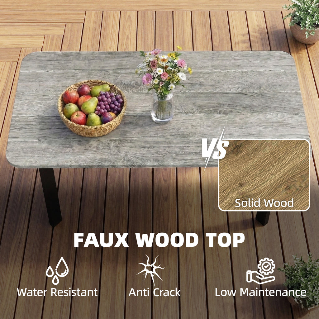 Outdoor Garden Coffee Table, Patio Table with Slatted Wood Plastic Composite Top and Steel Frame, Grey