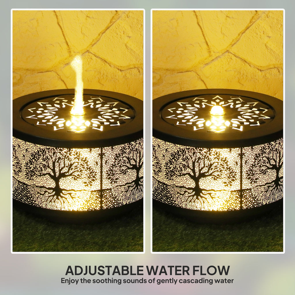 Outdoor Water Fountain with LED Lights, 10" Tall Garden Waterfall Fountain Feature with Adjustable Flow, Black
