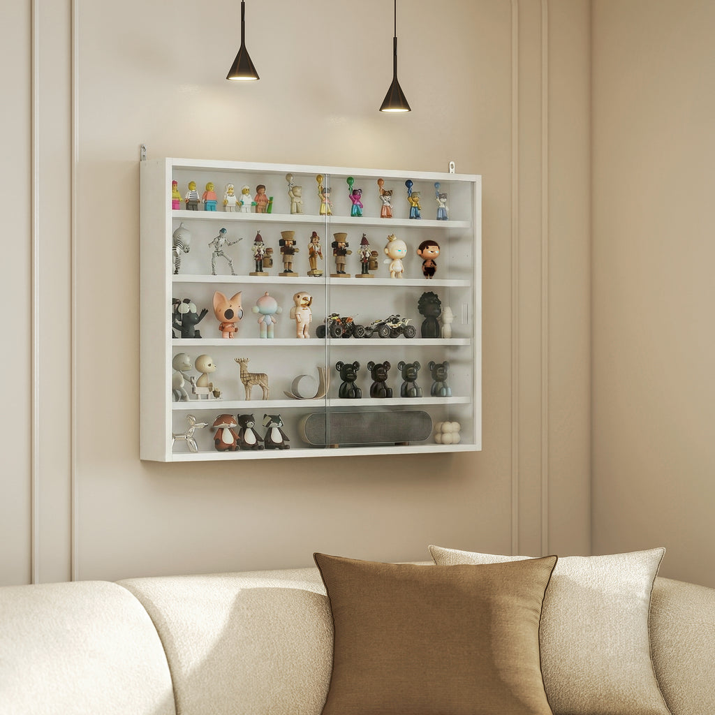 5-storey Display Cabinet, Shot Glass Display Case, Glass Curio Cabinet with 2 Glass Doors and 4 Adjustable Shelves, White