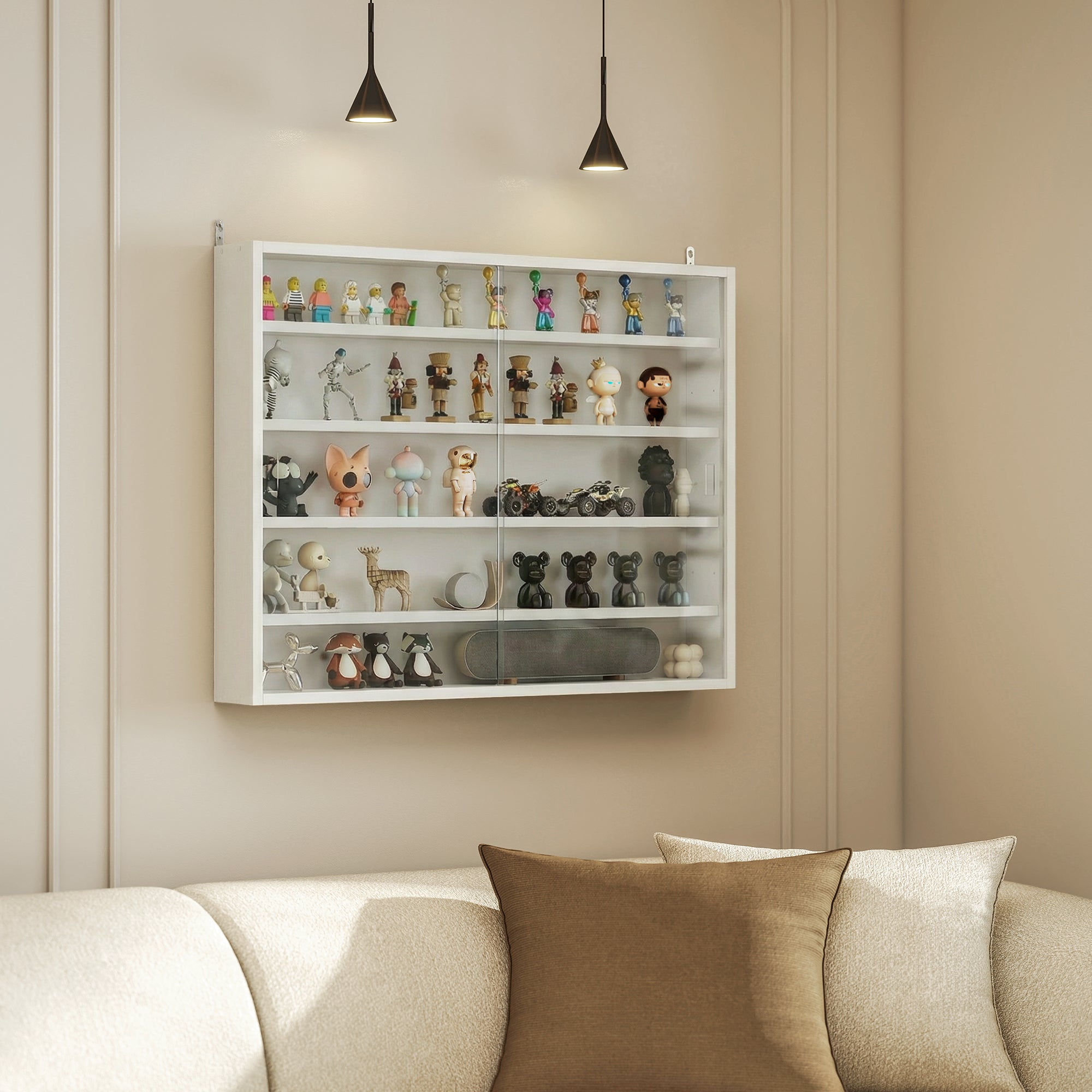 5-storey Display Cabinet, Shot Glass Display Case, Glass Curio Cabinet with 2 Glass Doors and 4 Adjustable Shelves, White
