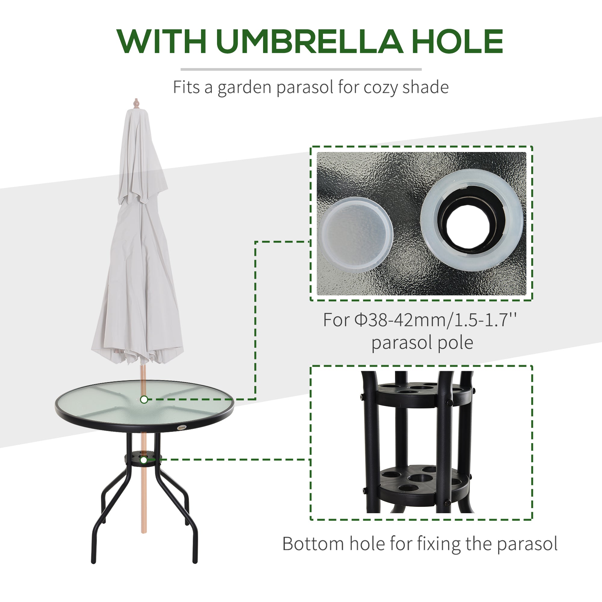 31.5'' Round Bistro Table Outdoor Dining Coffee Table w/ Tempered Glass Top Patio Garden Side Table Weather-resistant