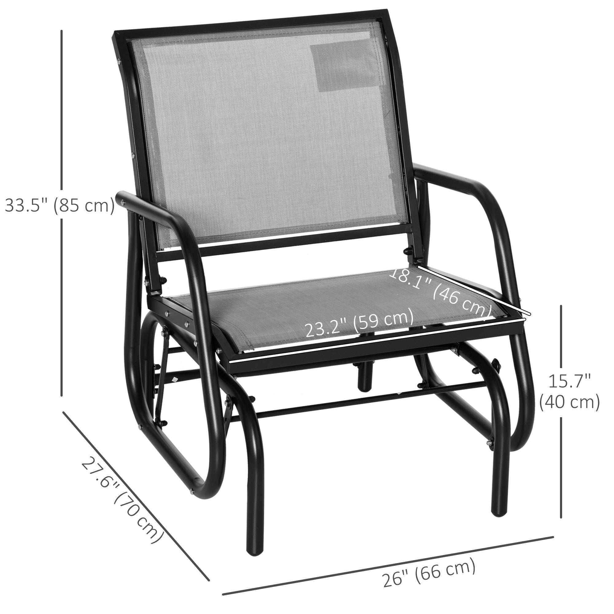 Patio Glider with Breathable Mesh Fabric Seat & Backrest, Metal Frame Outdoor Glider Swing Chair with Armrests, Grey