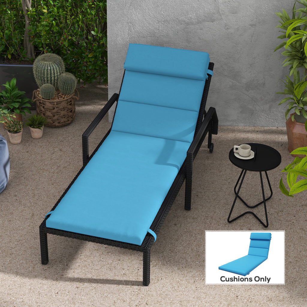 Patio Chaise Lounge Chair Cushion Replacement Sun Lounger Pads with Headrest and Ties, Turquoise