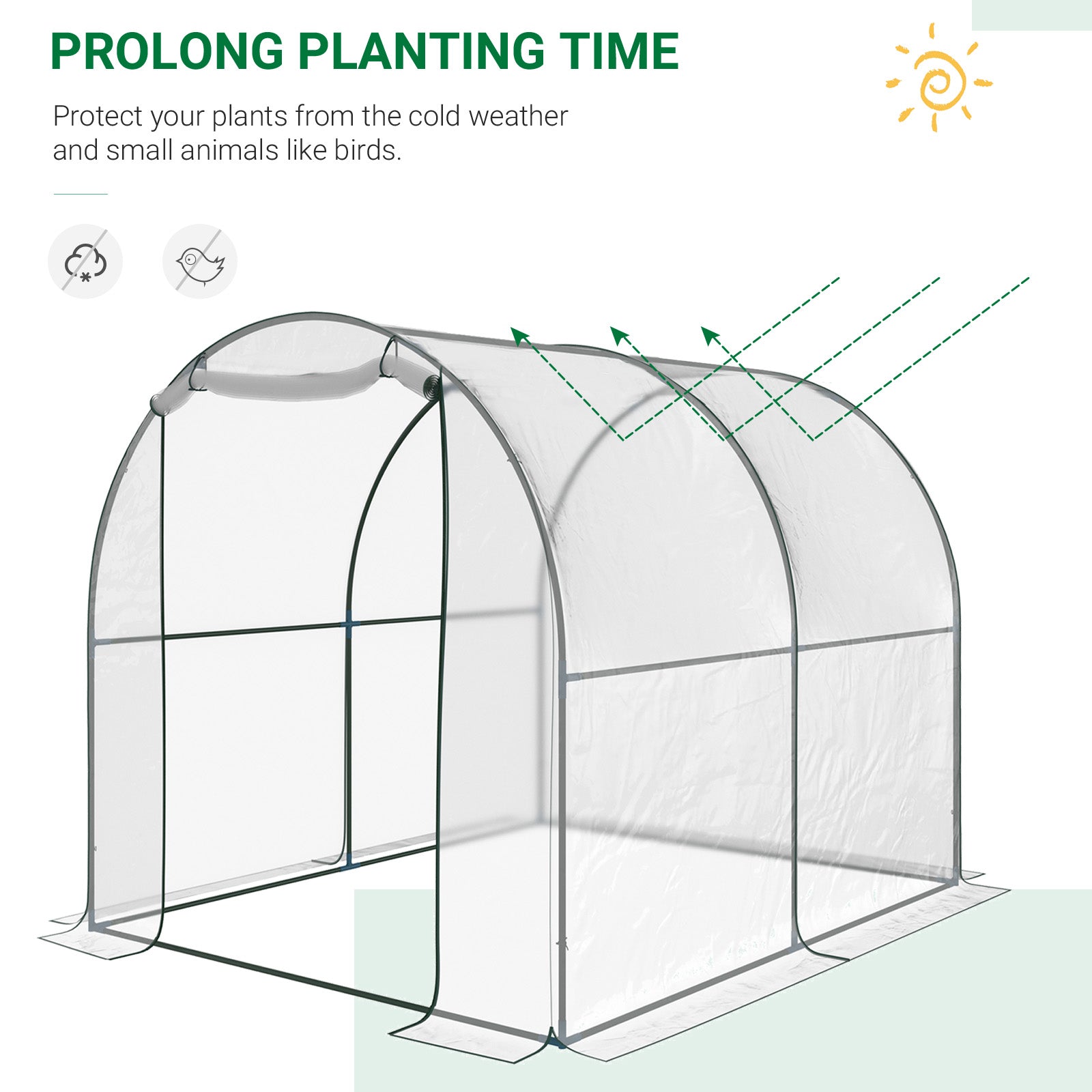 Dome Tunnel Greenhouse Plant Shed with Roll Up Door, 6.6' x 8.2' x 6.6', Transparent