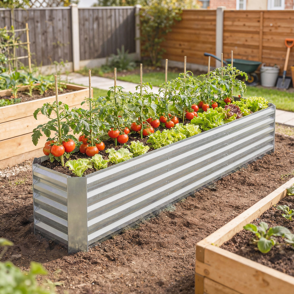 8' x 1.3' x 1.5' Galvanized Raised Bed, Large Elevated Planter Box for Growing Flowers, Herbs and Vegetables, Silver