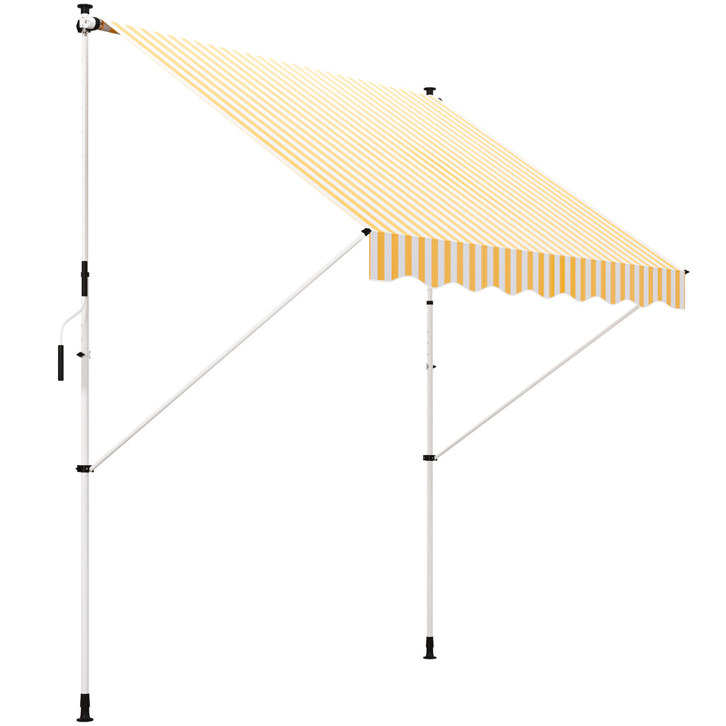 10x5ft Manual Retractable Awning, Patio Sun Shade Canopy Shelter with 5.6-9.2ft Support Pole, Water Resistant UV Protector, for Window, Door, Porch, Deck, Yellow