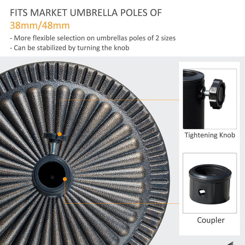Round Umbrella Base Î¦19.1", 31.5 lbs Resin Stand with Decorative Design for Poles 1.5"/1.9", Bronze