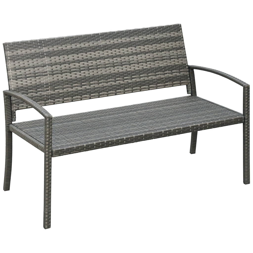 Rattan Wicker Loveseat Garden Bench Hand Woven Portable Backyard Gray