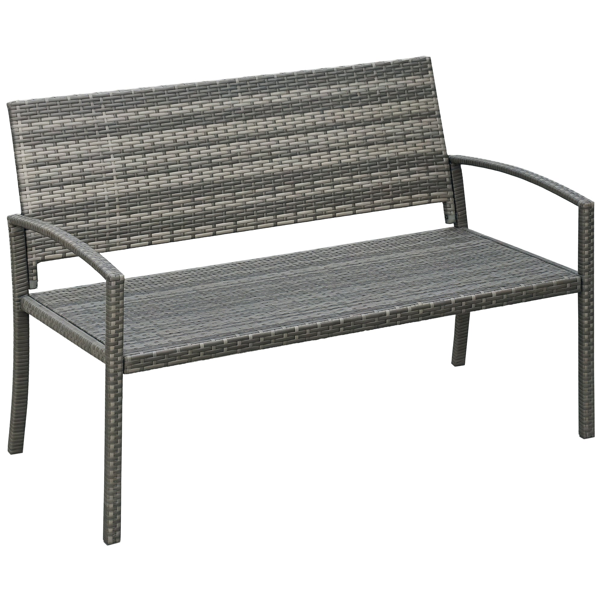 Rattan Wicker Loveseat Garden Bench Hand Woven Portable Backyard Gray