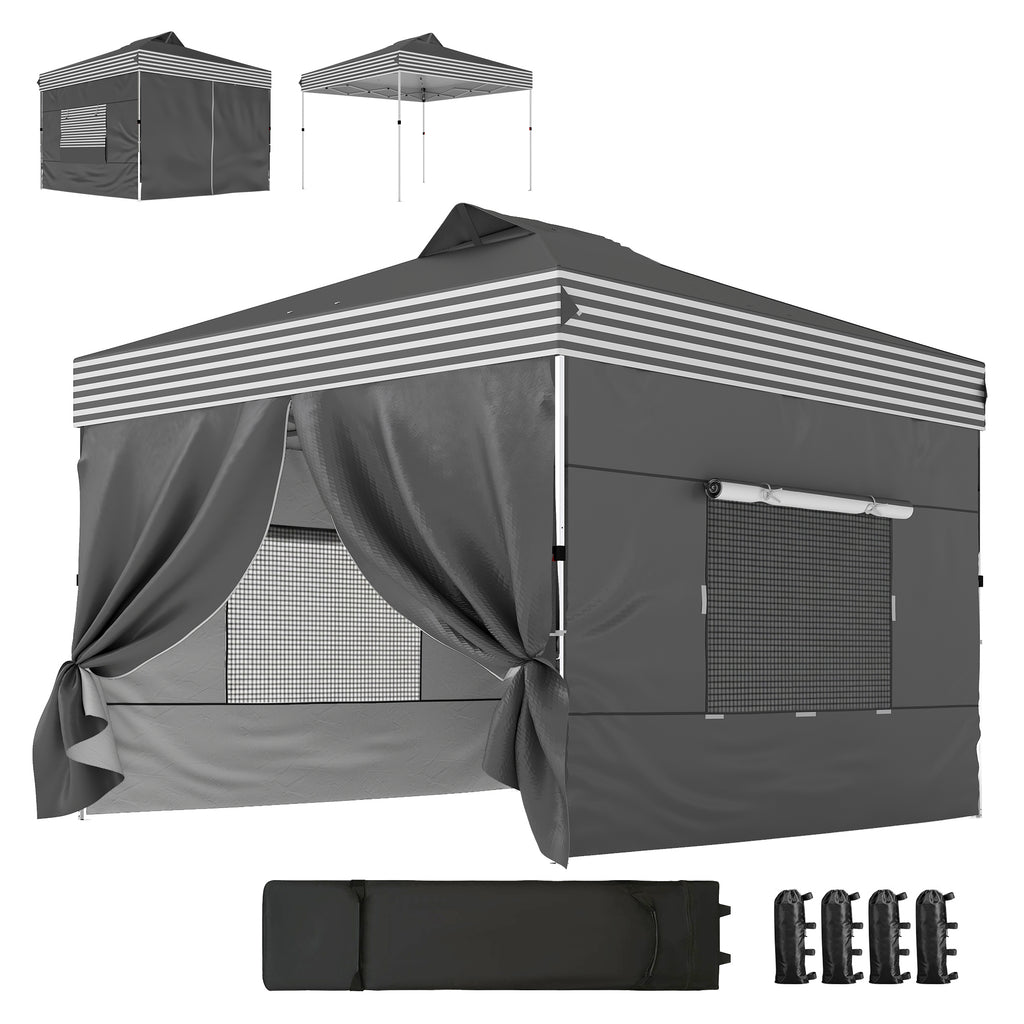 10 x 10 ft Pop Up Canopy Tent with 4 Sidewalls, UPF 50+ 1-Button Push Outdoor Instant Canopy with Wheeled Bag, Dark Grey