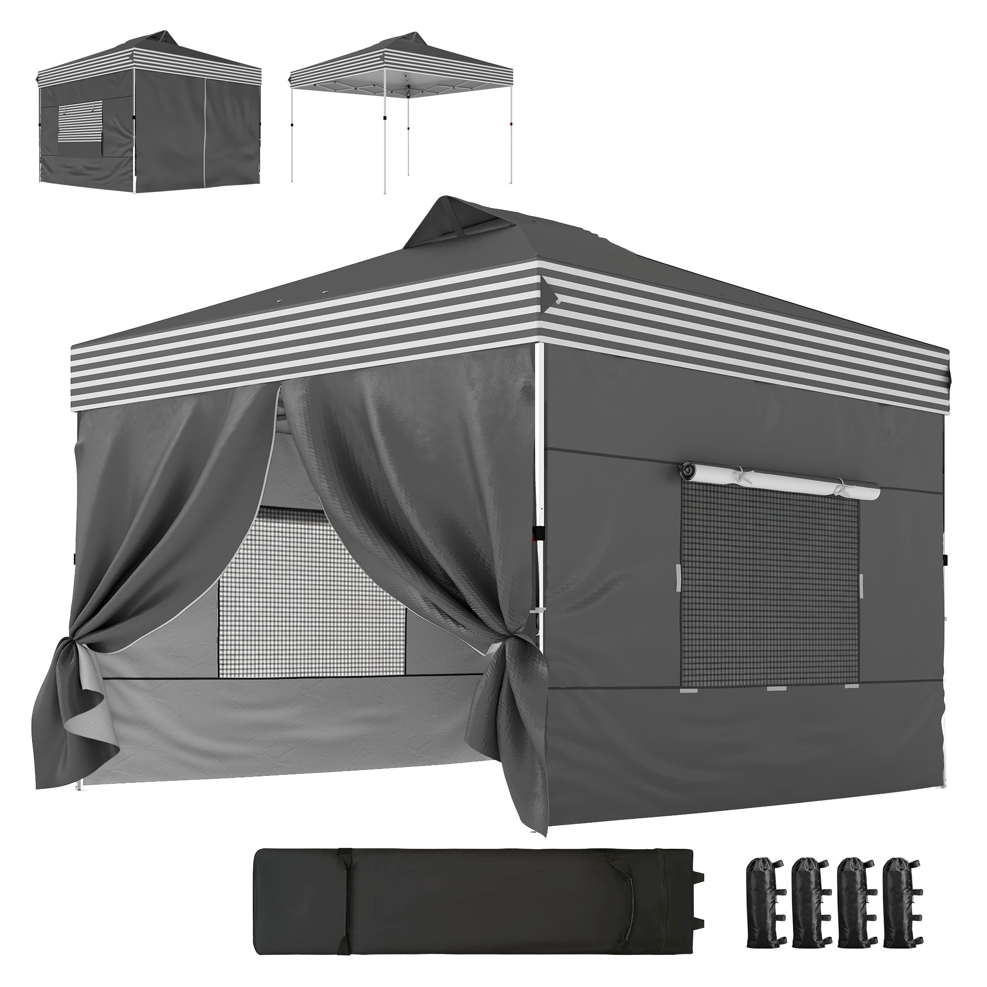 10 x 10 ft Pop Up Canopy Tent with 4 Sidewalls, UPF 50+ 1-Button Push Outdoor Instant Canopy with Wheeled Bag, Dark Grey