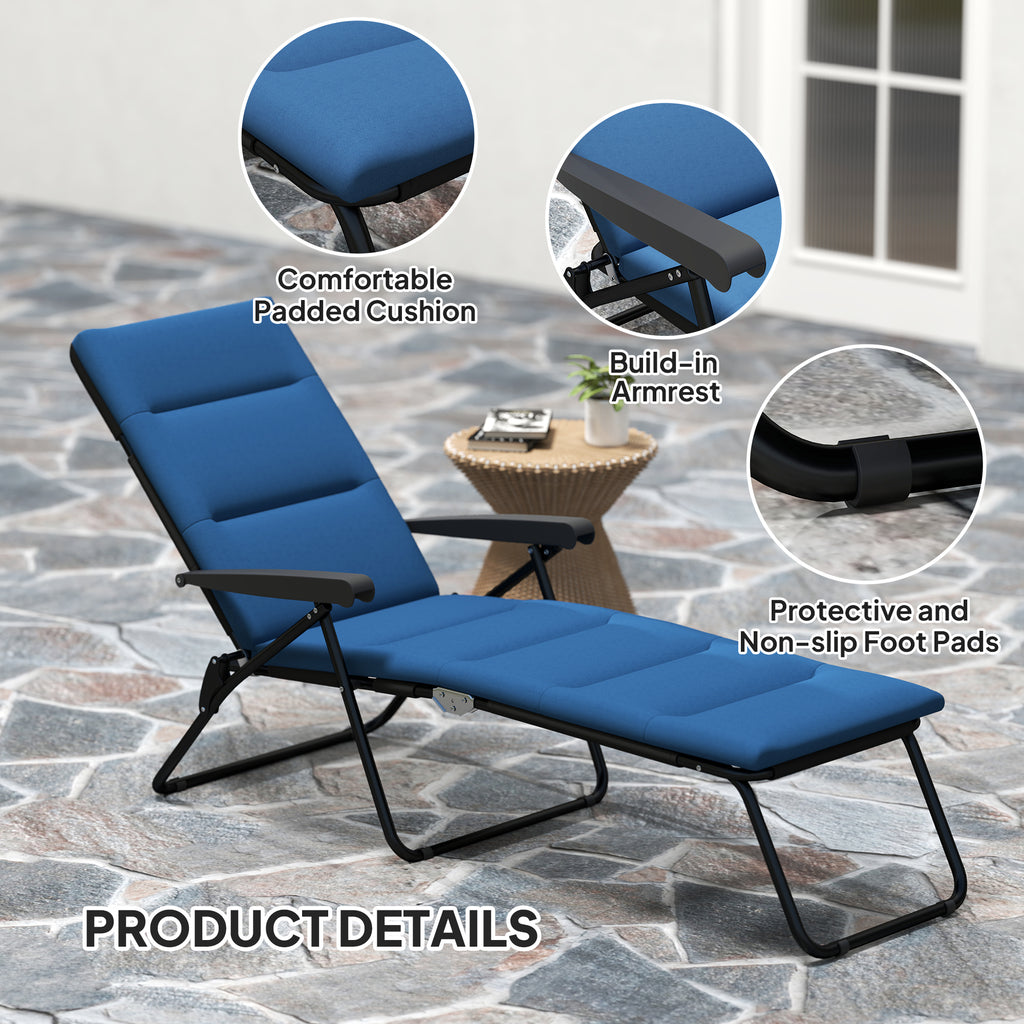 Foldable Lounge Chair, Reclining Patio Sun Lounger with 6-Position Adjustable Back, Blue