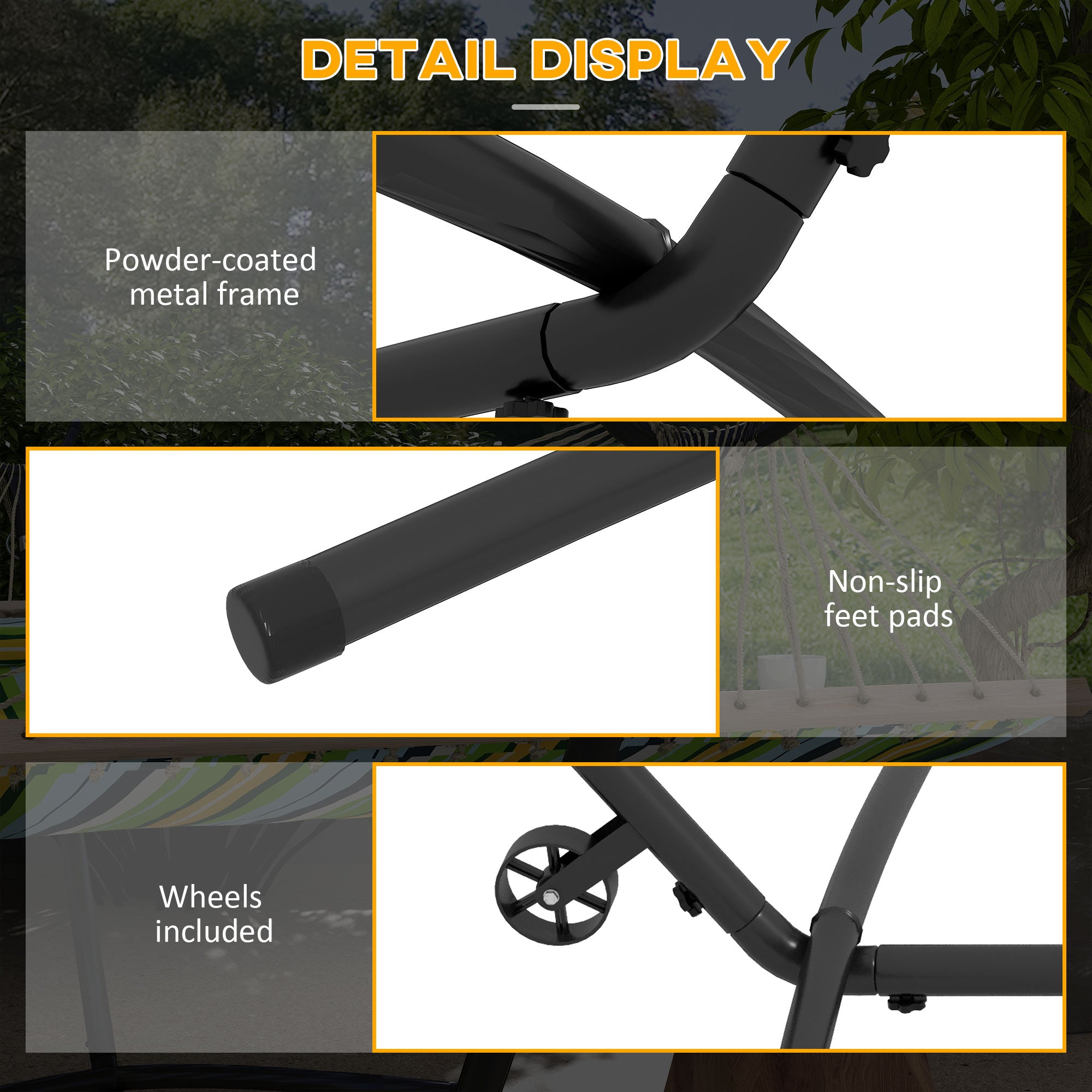 9.5ft Hammock Stand Only, Portable Hammock with Wheels, Adjustable Hammock Net Stand, for String-style, Brazilian-style, Flat-style, Rope-style Hammocks, Black