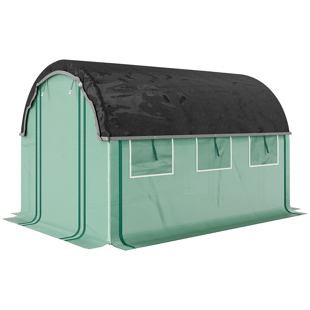 Walk-in Tunnel Greenhouse, Plant Hot House with Sunshade Net, Roll-up Mesh Sidewalls, 2 Doors, 6.6' x 10' x 6.5' , Green