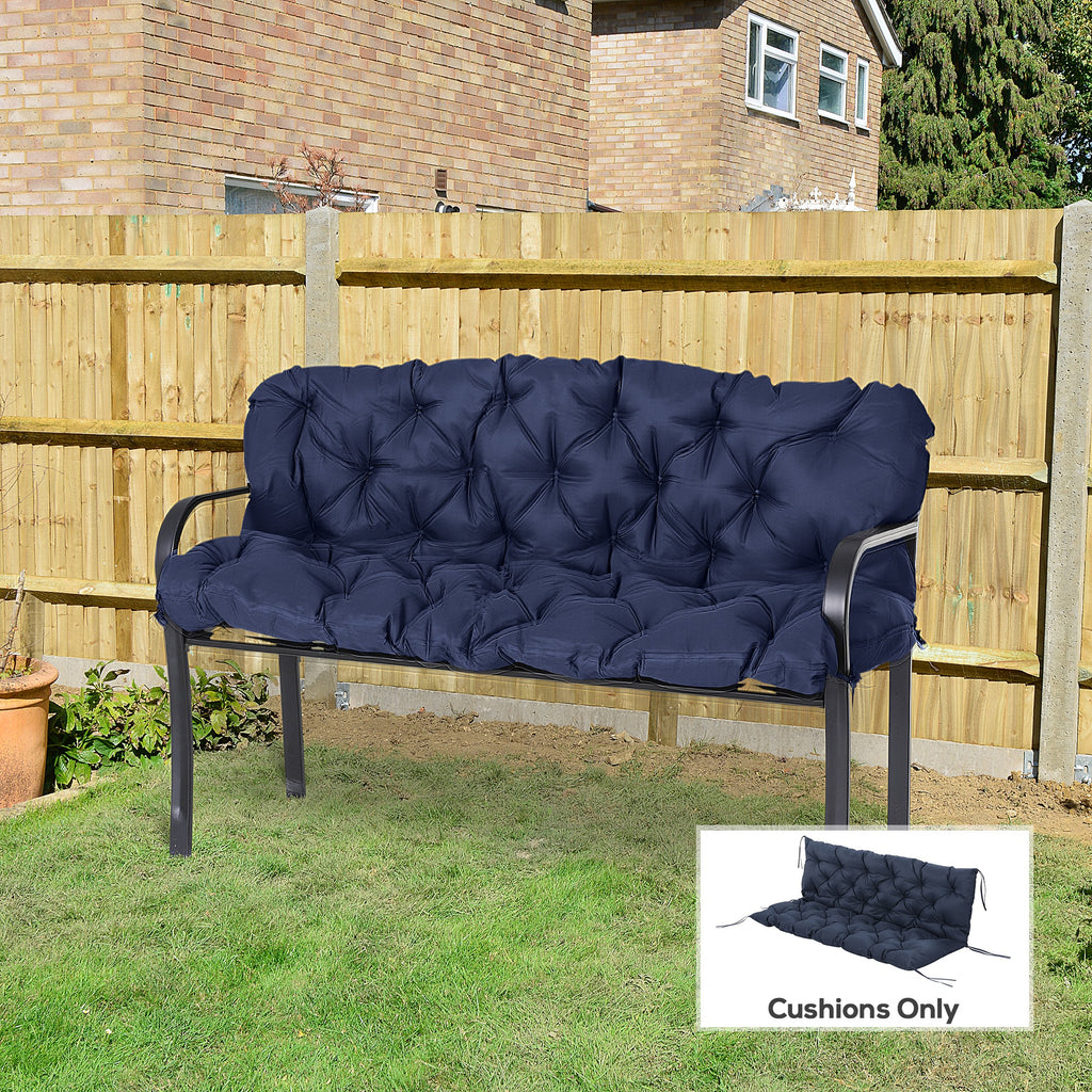 Porch Swing Cushion Garden Bench Cushion with Backrest, Non-Slip 3-Seater Soft Pad, Dark Blue