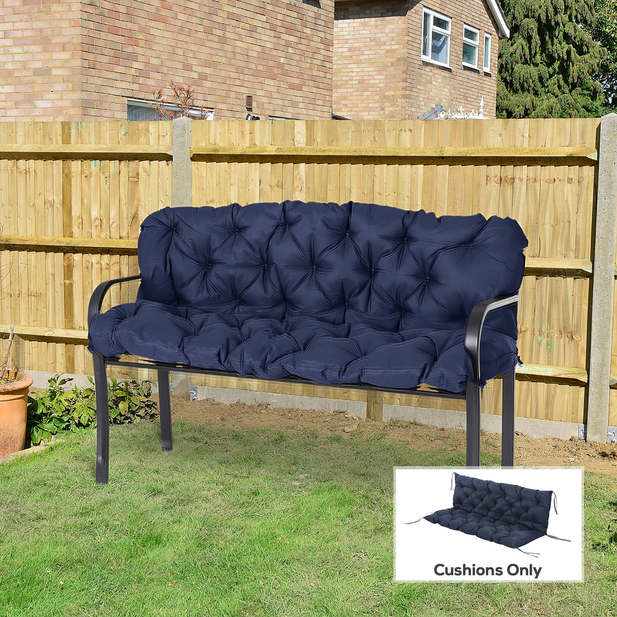 Porch Swing Cushion Garden Bench Cushion with Backrest, Non-Slip 3-Seater Soft Pad, Dark Blue