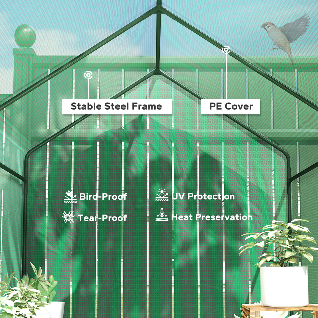 Walk-in Greenhouse Outdoor Portable Plant Flower Growth Warm House with Roll-up Door, 73" x 47" x 75", Green