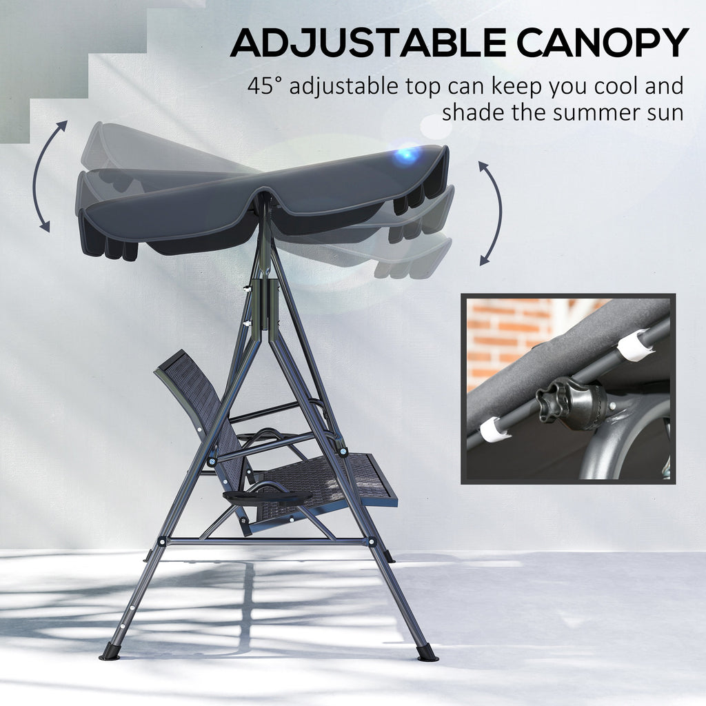 3-Seat Patio Swing Chair, Outdoor Canopy Swing Glider with Adjustable Shade, Grey