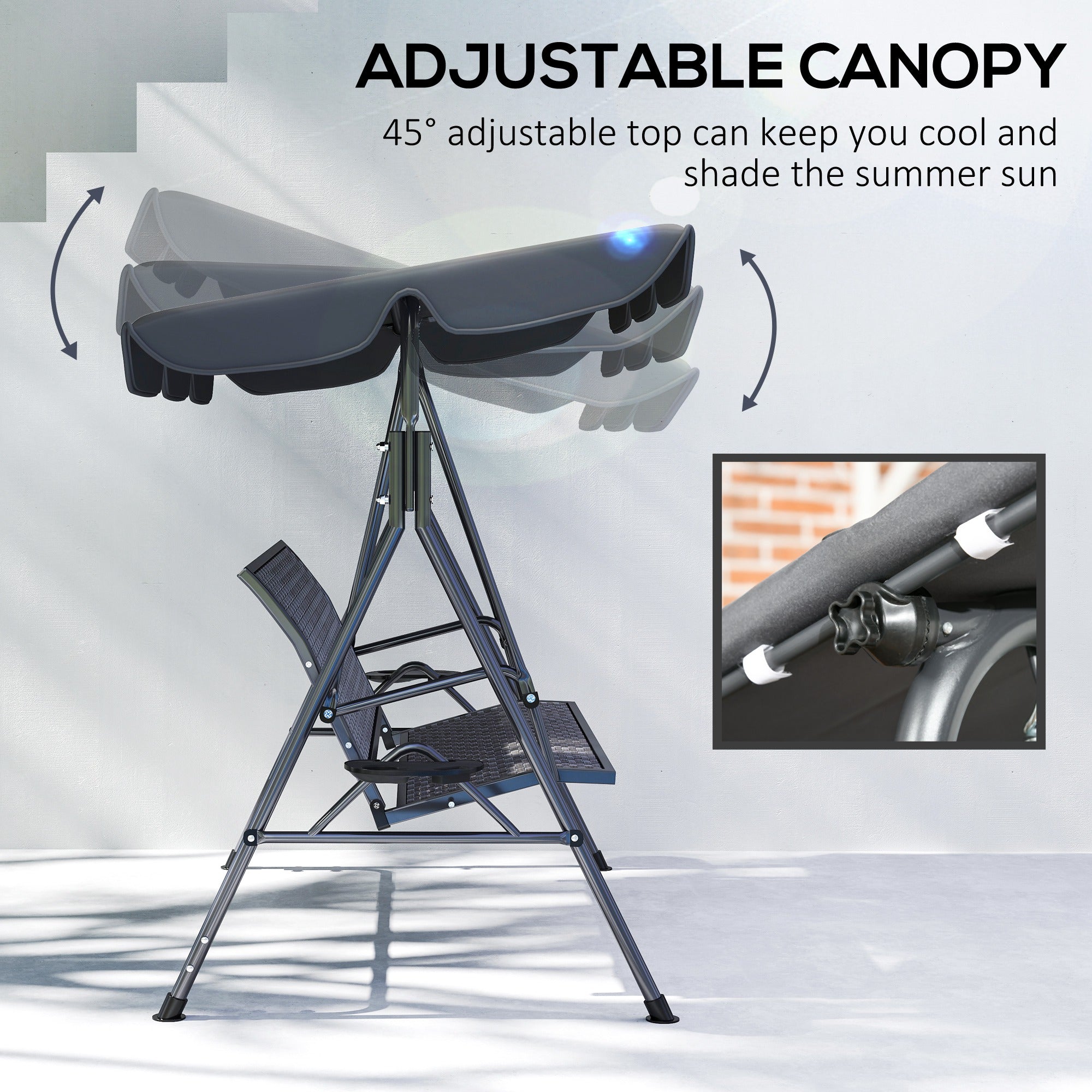 3-Seat Patio Swing Chair, Outdoor Canopy Swing Glider with Adjustable Shade, Grey