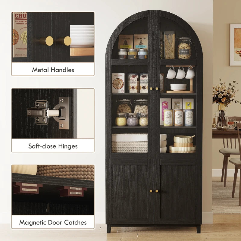 Affordable tall black kitchen storage cabinet with arched doors