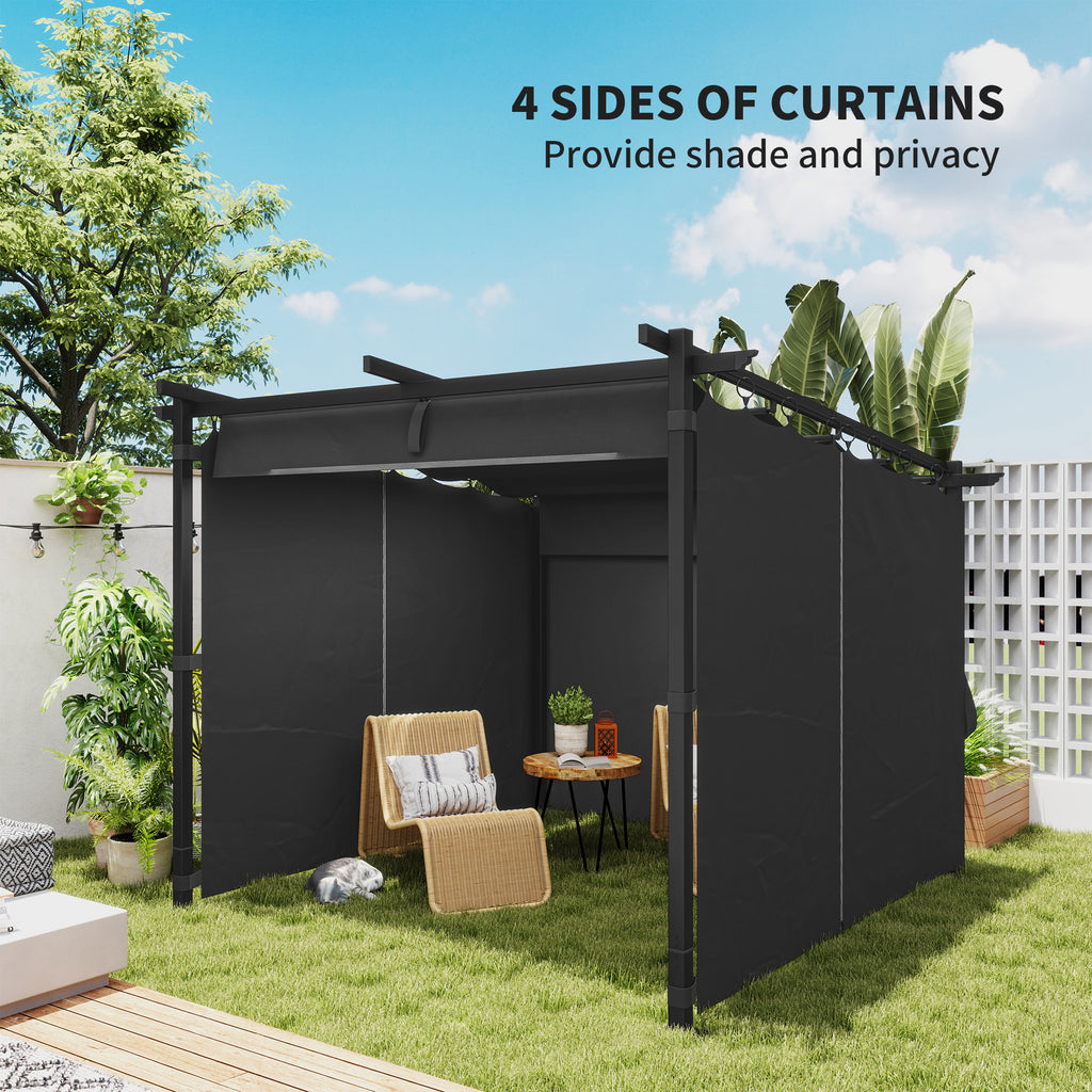 8' x 8.5' Metal Retractable Pergola Canopy with Sidewalls, Outdoor Gazebo UPF30+ Sun Shade Shelter for Garden, Deck