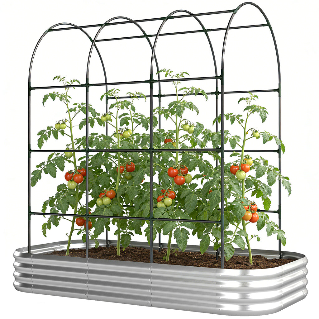 Galvanised Raised Garden Bed with Arched Trellis, 7 x 4 x 7ft Metal Outdoor Planter Box with Open Bottom