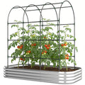 Galvanised Raised Garden Bed with Arched Trellis, 7 x 4 x 7ft Metal Outdoor Planter Box with Open Bottom