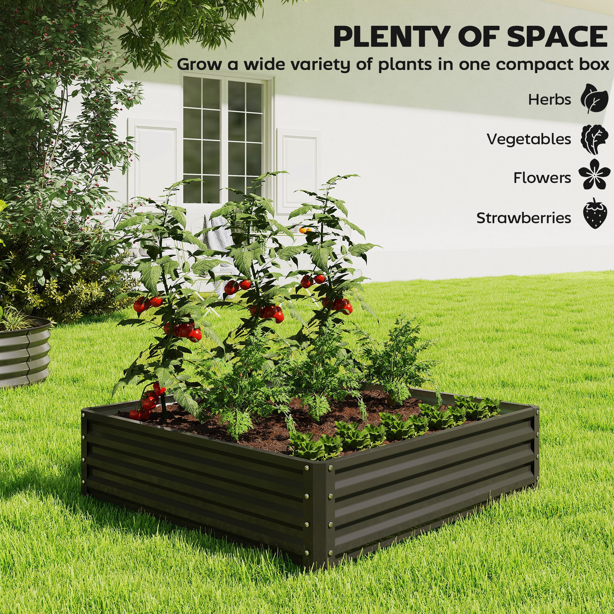 Raised Garden Bed Galvanized Steel Planter Box for Vegetables, Flowers, Herbs, Black