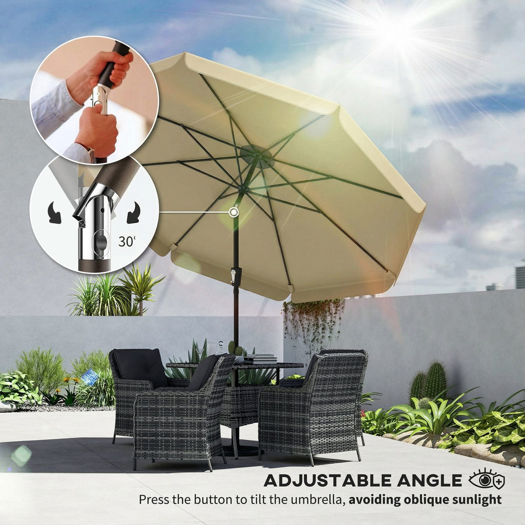 10 ft Patio Umbrella with Push Button Tilt and Crank, Outdoor Market Table Umbrella Parasol, Khaki