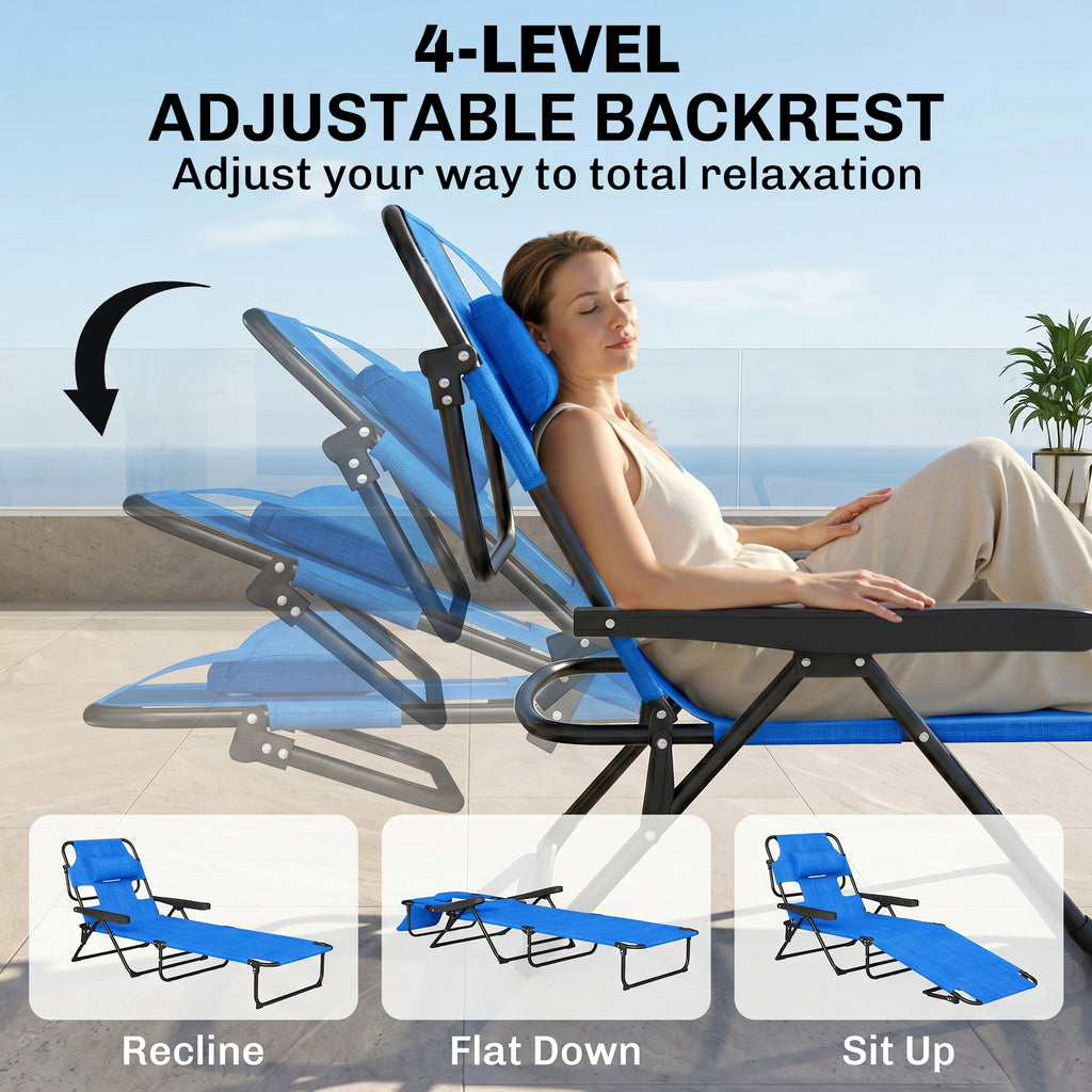 Folding Lounge Chair w/ Reclining Back, Dark Blue