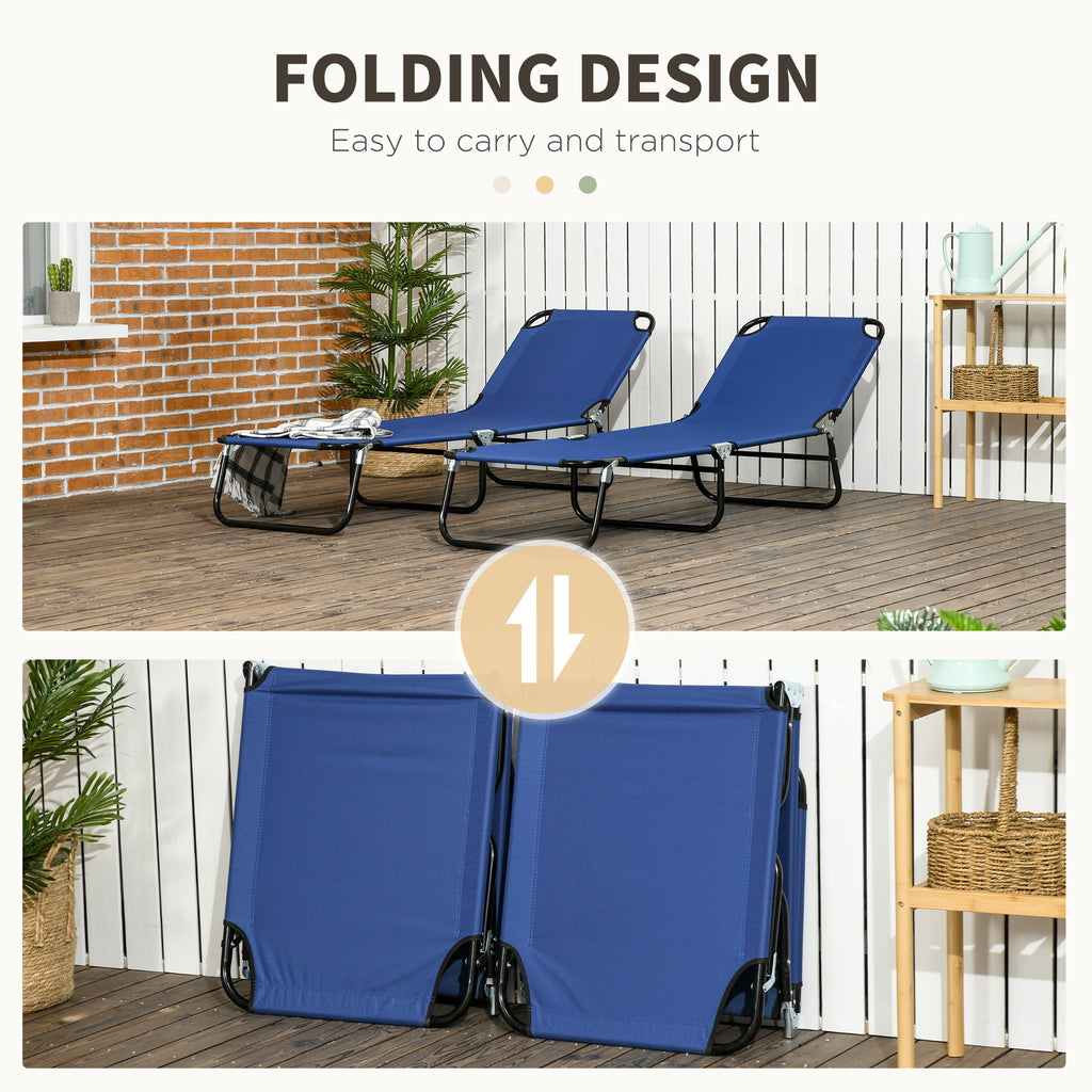 Set of 2 Folding Outdoor Lounge Chair, Sun Tanning Chairs with Reclining Back, Breathable Mesh for Beach Patio, Blue