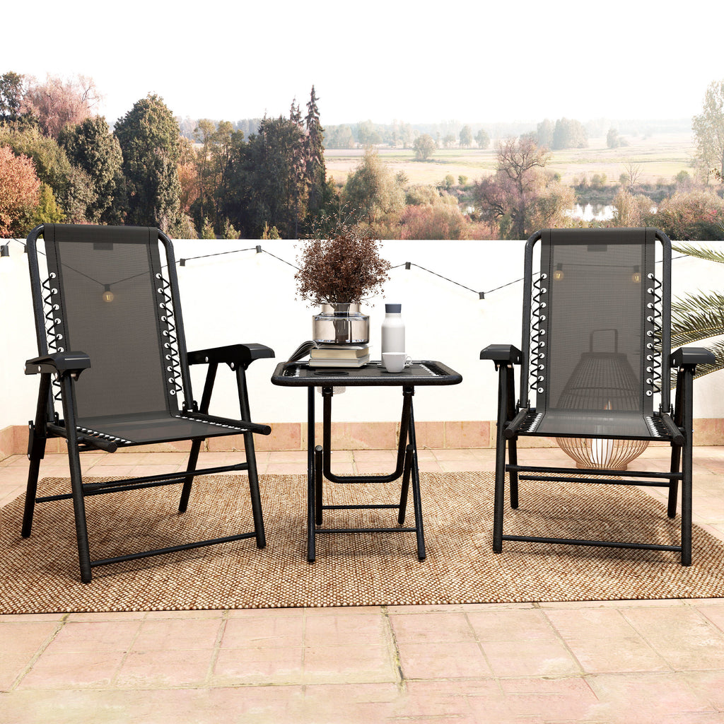 3 Pieces Patio Bistro Set, Outdoor Folding Table and Chairs Set, Metal Patio Furniture Set with Cup Holders
