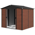 8' x 7' Outdoor Storage Shed, Galvanized Steel Metal Garden Shed with Lockable Doors, Floor Frame, Vents, Lock and Gloves for Backyard, Lawn, Patio, Teak