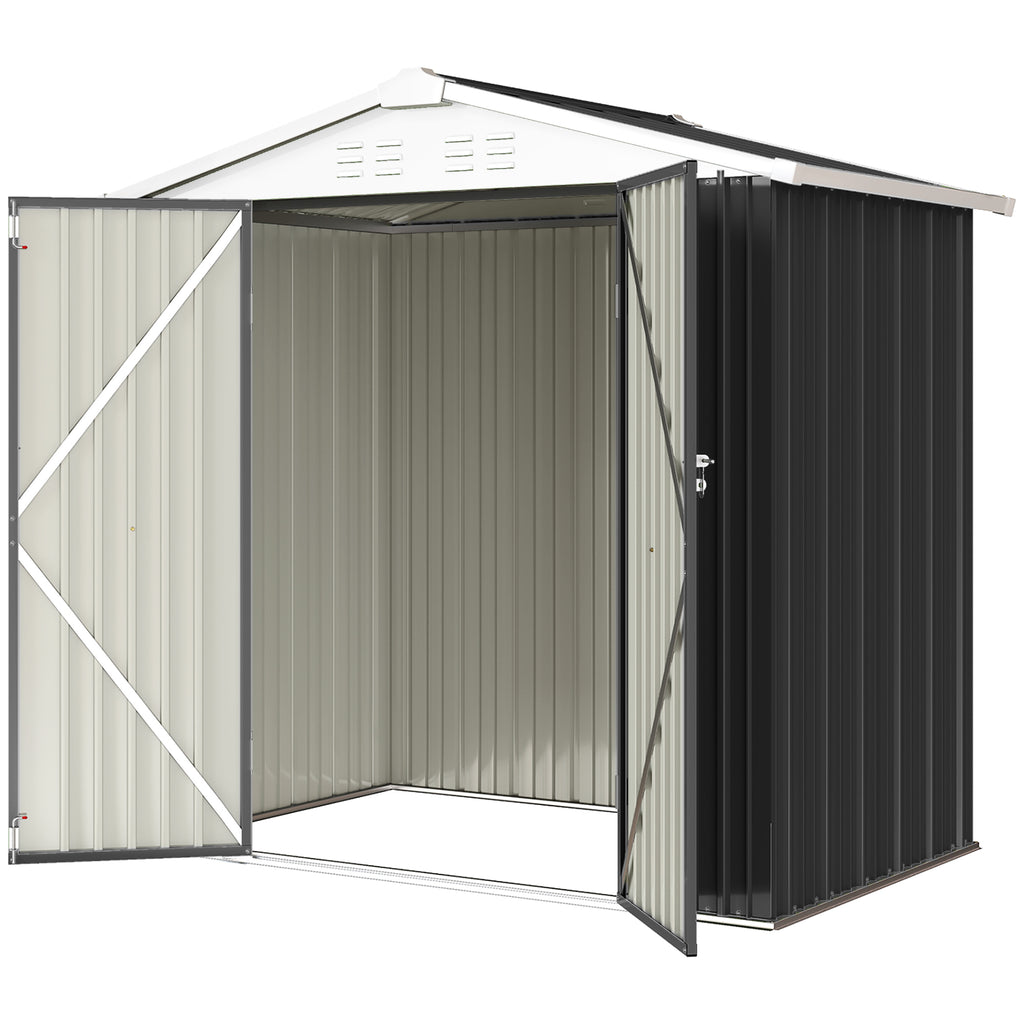 6.5' x 4'  Outdoor Storage Shed, Metal Garden Shed with Lockable Double Doors, 4 Vents, Dark Grey