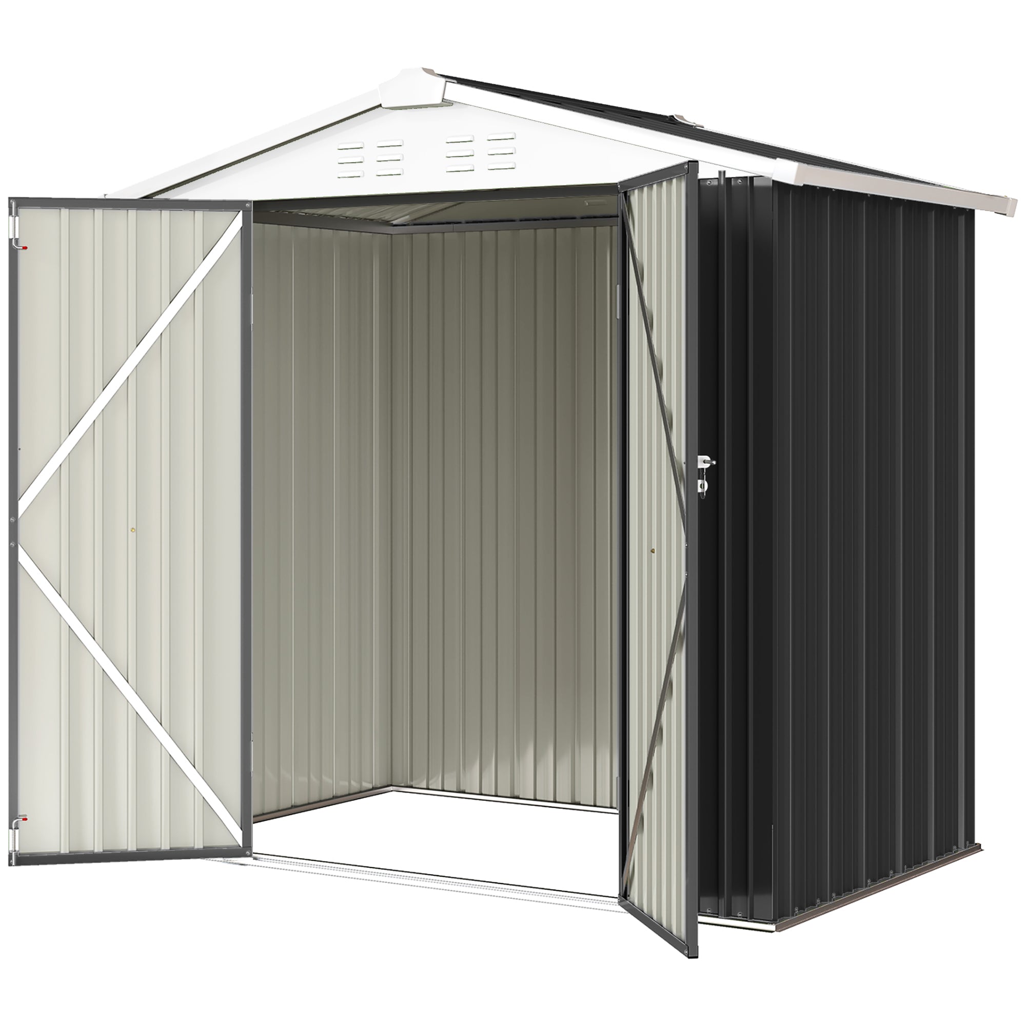 6.5' x 4'  Outdoor Storage Shed, Metal Garden Shed with Lockable Double Doors, 4 Vents, Dark Grey