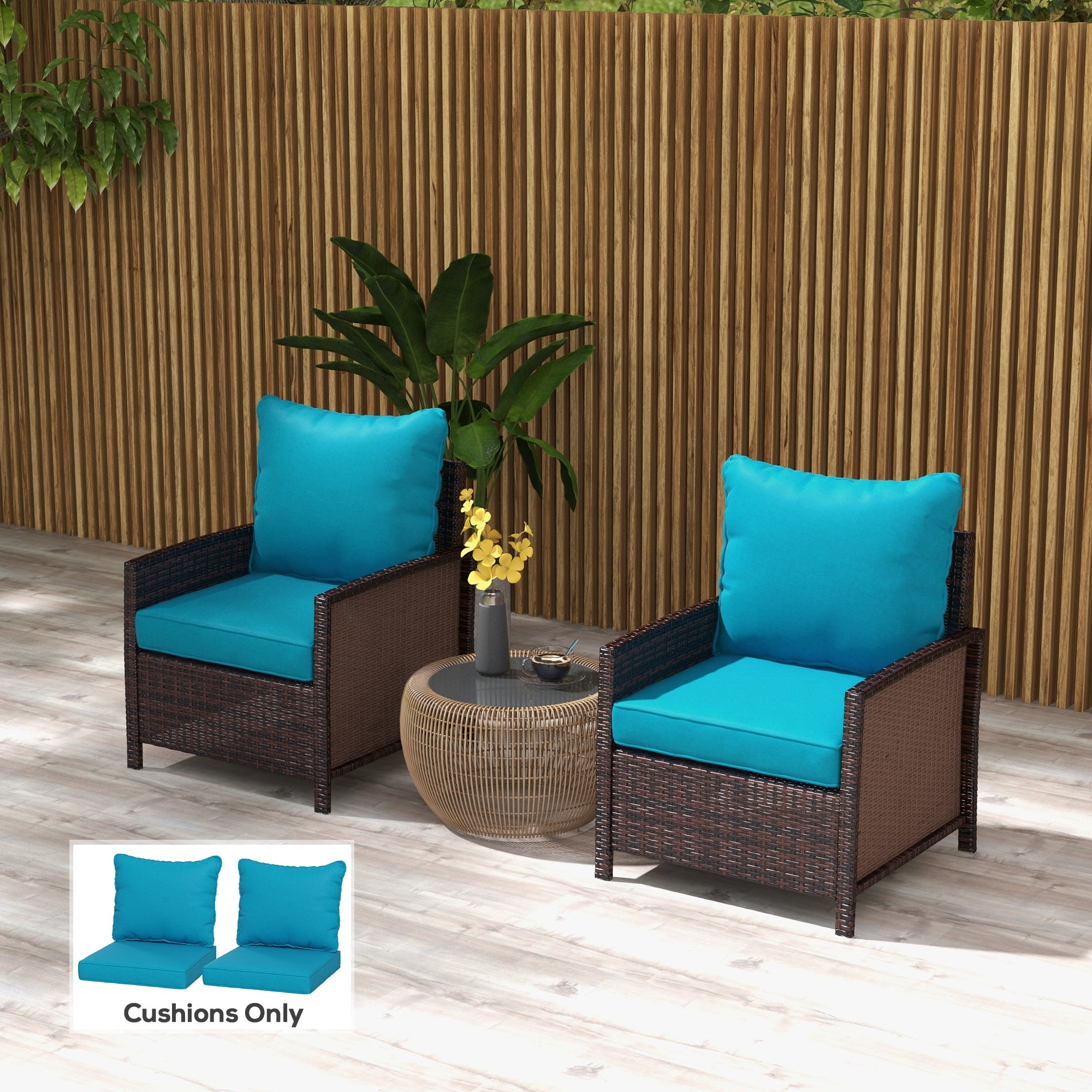 4-Piece Seat Cushion Pillows Replacement, Patio Chair Cushions Set with Back for Indoor Outdoor, Turquoise