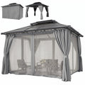 10' x 12' OutdoorÂ Hardtop Gazebo Canopy w/Â Double PC Roof, Steel Frame, Nettings,Â Curtains forÂ GardenÂ LawnÂ Deck, Grey