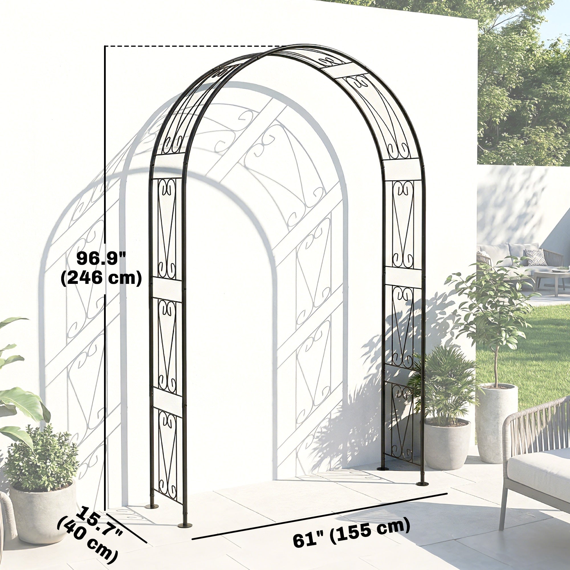 8 ft Garden Arch, Outdoor Trellis Arbor for Climbing Plants, Wedding Arch for Party Outdoor Garden Backyard, Black