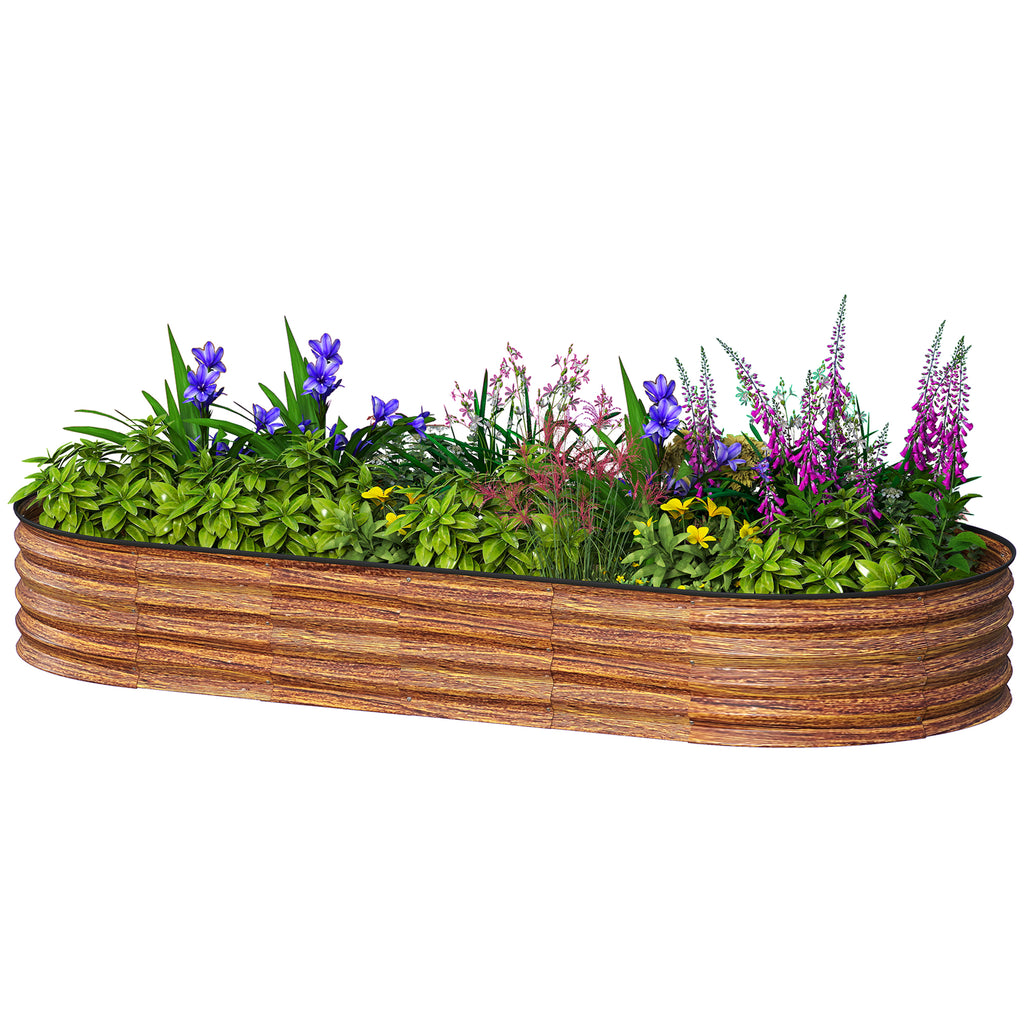 7' x 3' x 1' Large Outdoor Planter Box, Galvanized Raised Garden Bed with Metal Plant Stake, Brown