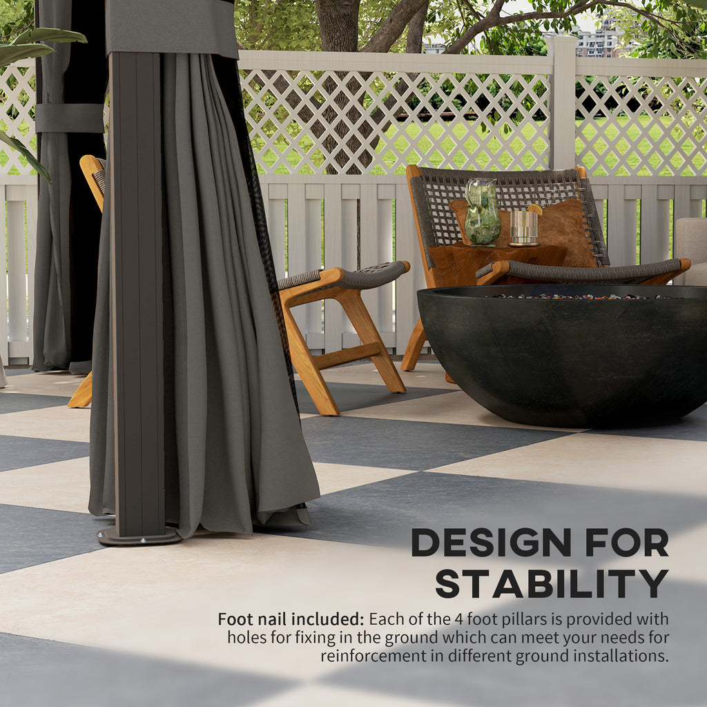 10' x 12' Deluxe Hardtop Gazebo with Metal Roof, Aluminum Frame Patio Gazebo Garden Sun Shelter Outdoor Pavilion with Curtains and Netting, Grey