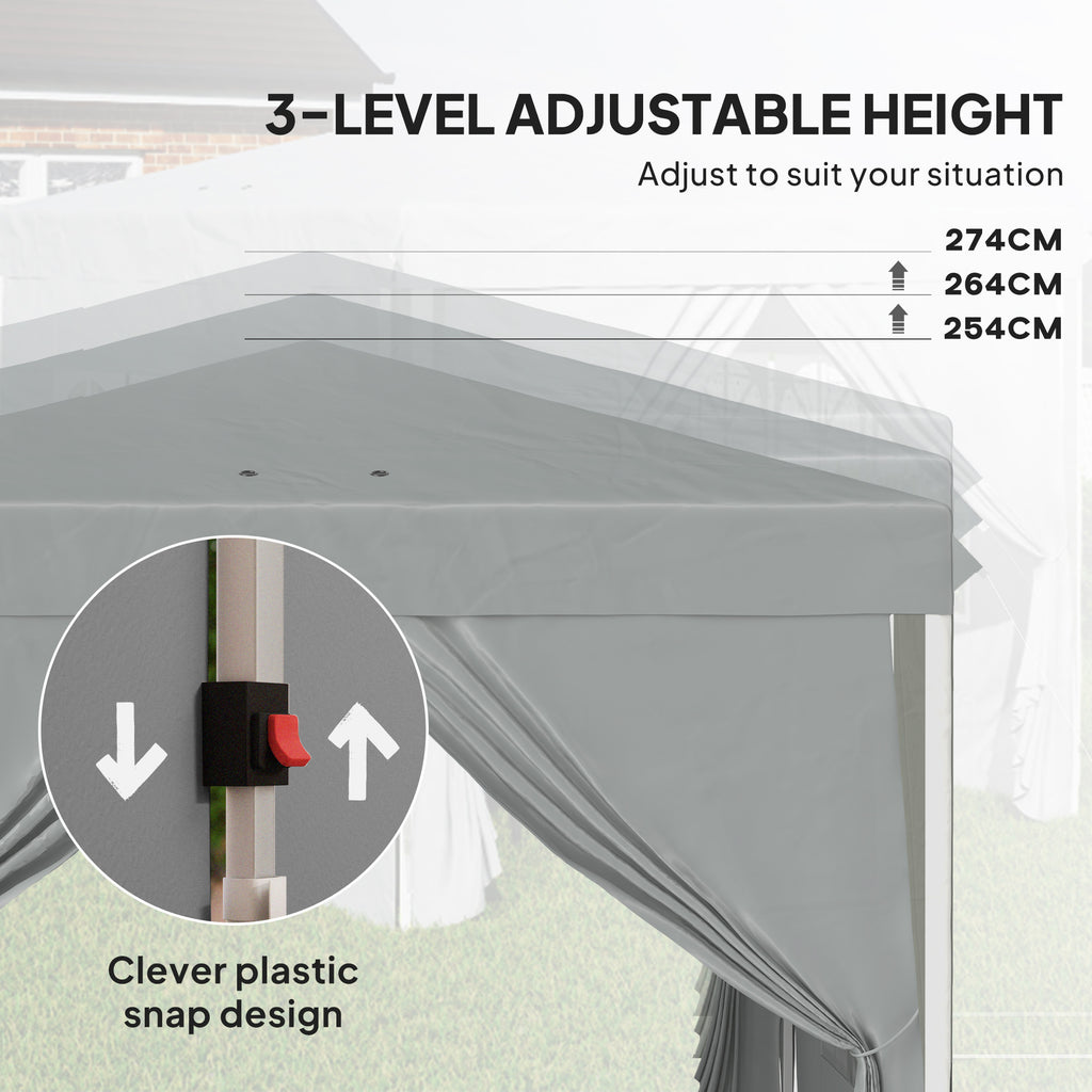 10' x 10' Pop-Up Canopy Tent with Sidewalls, Height-Adjustable, Carry Bag Included, for Outdoor, Garden, Patio, Light Grey