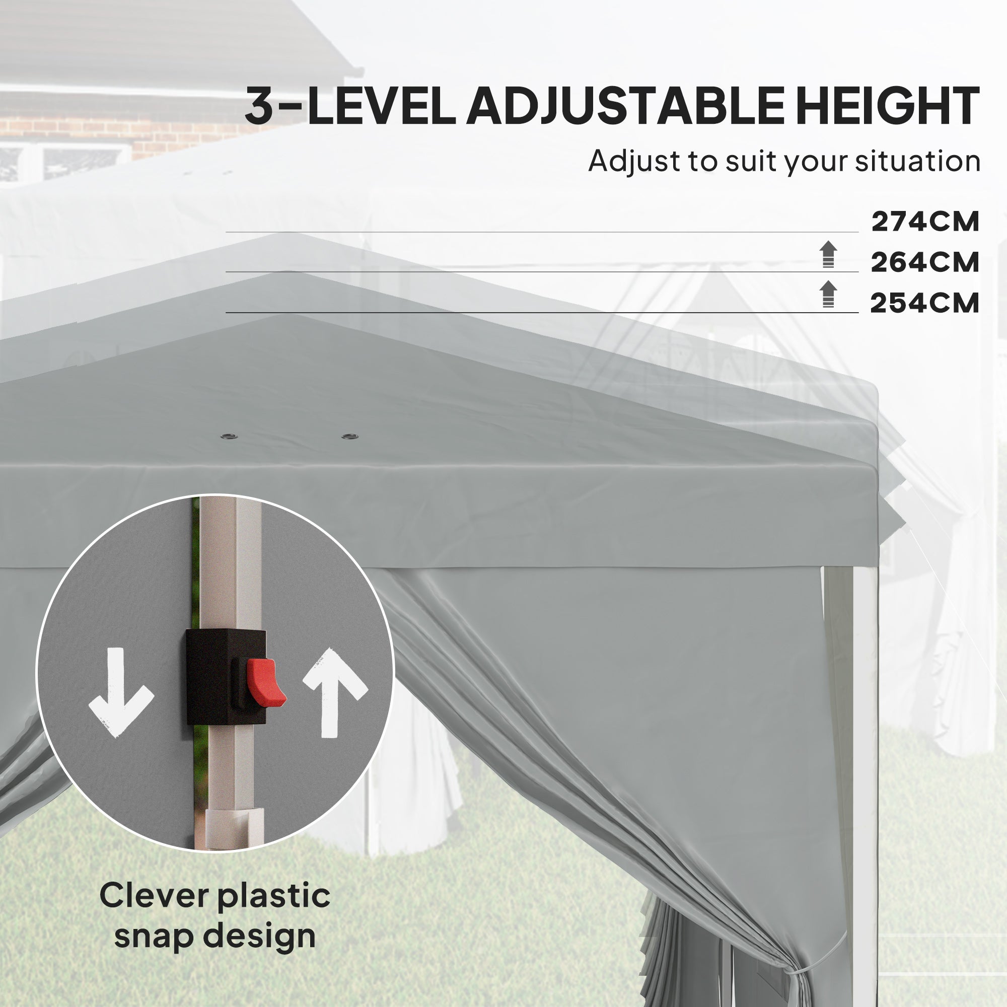 10' x 10' Pop-Up Canopy Tent with Sidewalls, Height-Adjustable, Carry Bag Included, for Outdoor, Garden, Patio, Light Grey