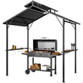 8 x 5ft Hardtop Grill Gazebo with Double Metal Roof, 2 Side Shelves and 10 Hooks for Patio Backyard Lawn Deck