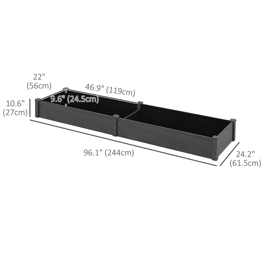 Garden Bed with 2 Planter Box and Non-woven Fabric Liner for Backyard, Patio, 96" x 24" x 10", Grey